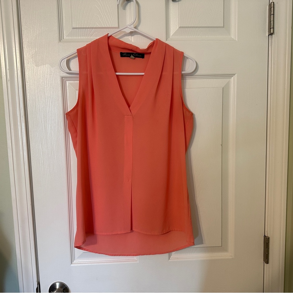 Rose & Olive Sleeveless Peach V-Neck Blouse